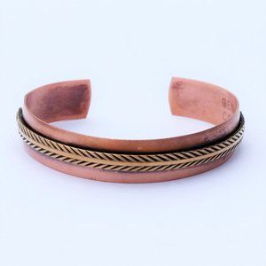 Vintage Native Copper Brass Feather Cuff Bracelet